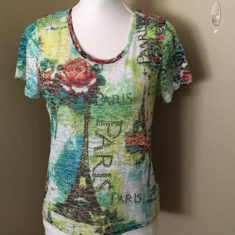 SPORT COUTURE Paris Print Sheer Tee GUC